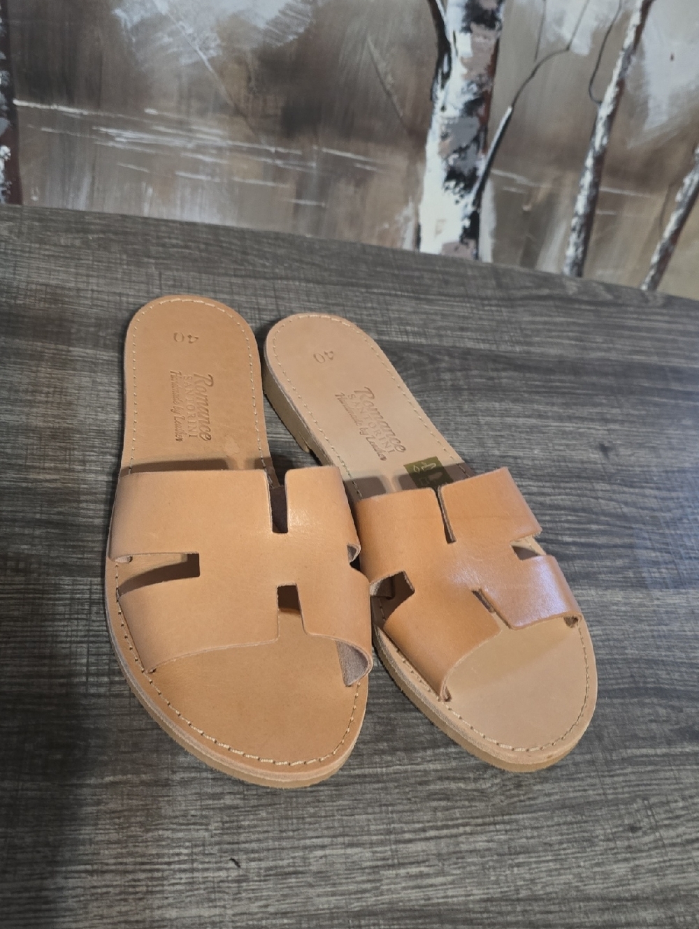 Women’s Tan Slide Sandals - Classic Leather Slip-On